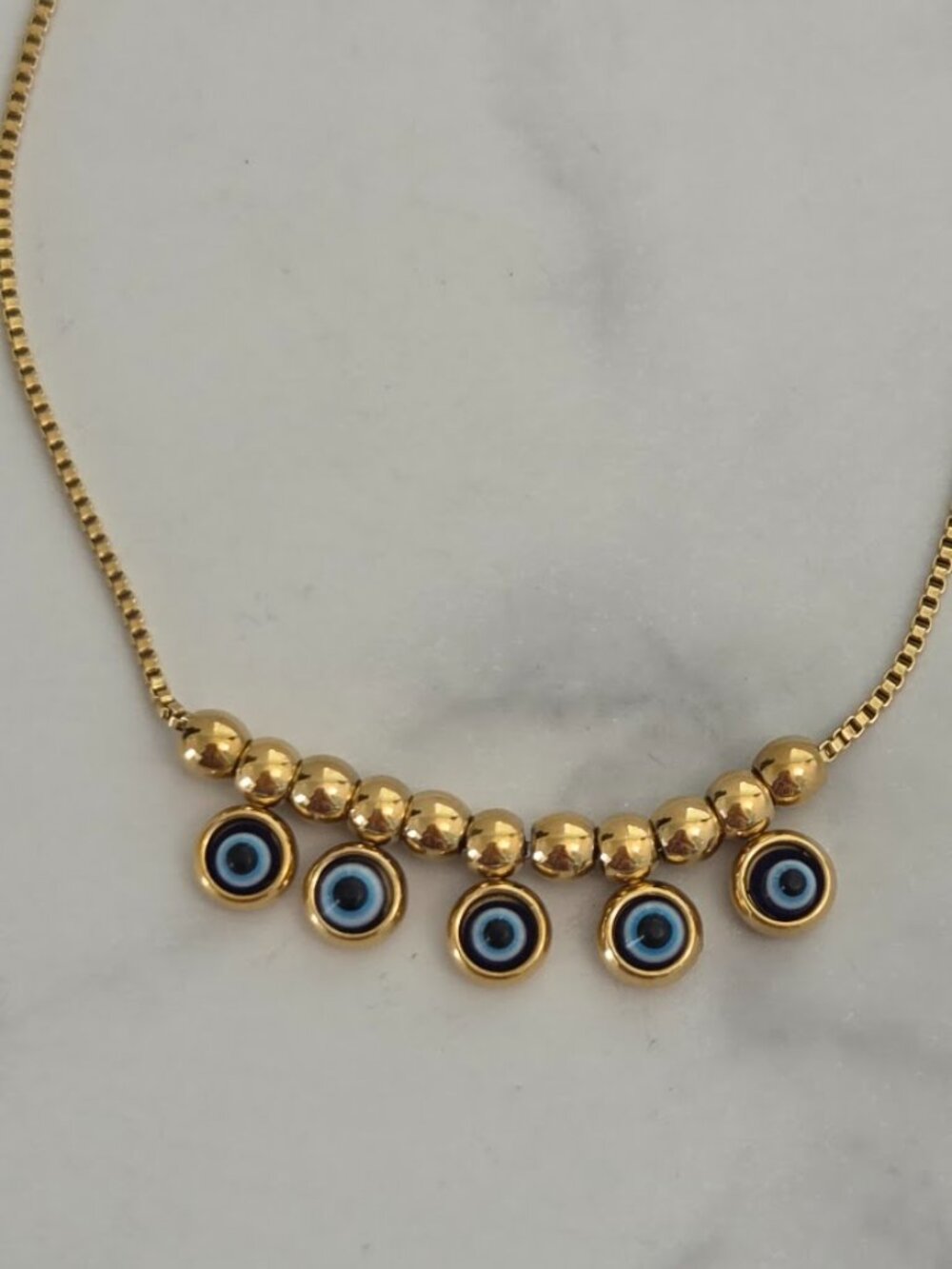 Gold Stainless Steel Evil Eye Anklet Box Chain Ojo Turco Beach Jewelry - Picture 11 of 13